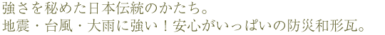 強さを秘めた日本伝統のかたち。地震・台風・大雨に強い！安心がいっぱいの防災和形瓦。