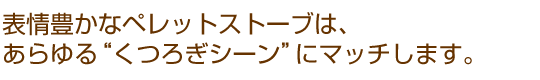 表情豊かなペレットストーブは、あらゆる“くつろぎシーン”にマッチします。